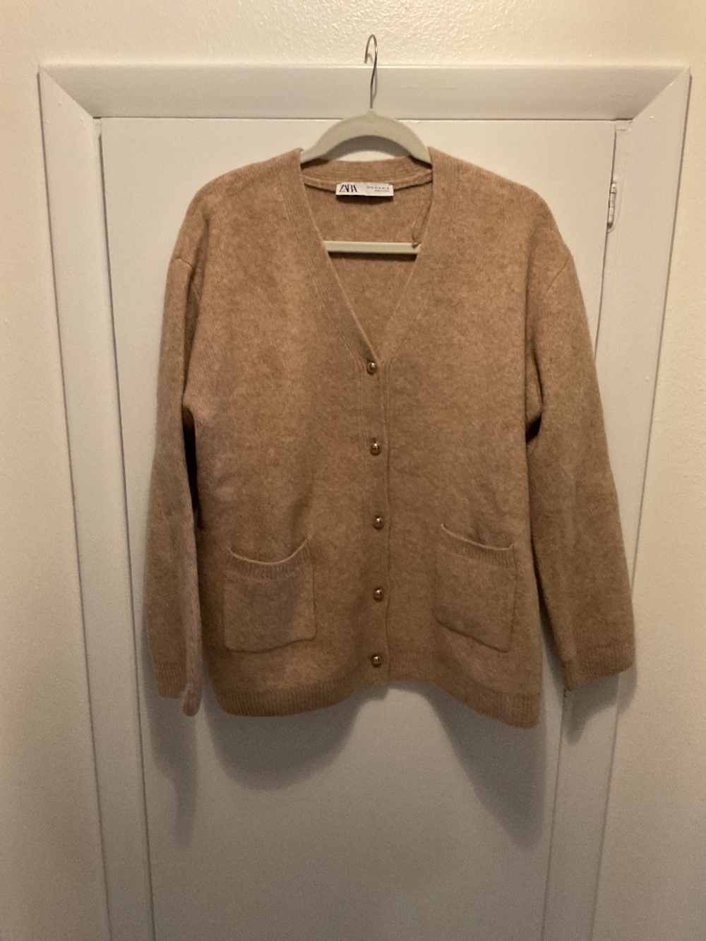 Zara Mid Thigh Cardigan, Light Camel Color, Size Medium